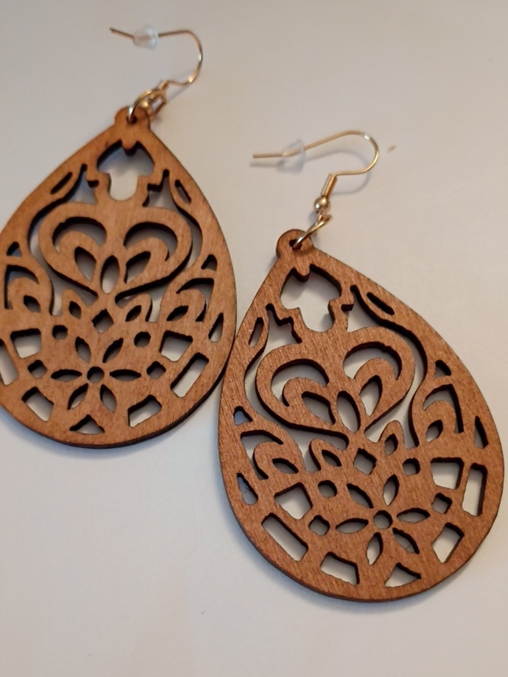 Sale Wooden Teardrop Filigree Earrings - Brown